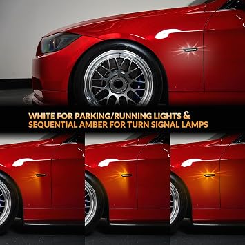 LED Side Marker Lights Turn Signal Lamps Compatible with BMW E90 E91 E92 E93 E46 E53 X3 E83 X 1 E84 E81 E82 E87 E88, Smoked Len 2pcs (Sequential Amber&White)