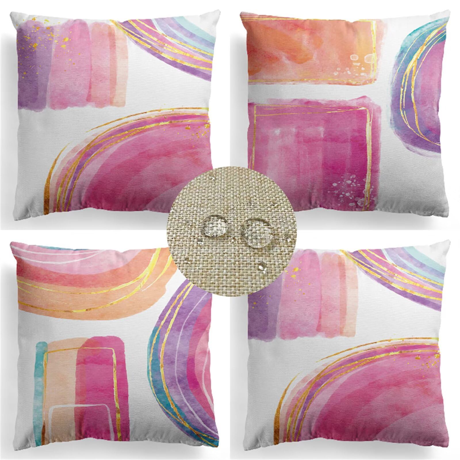 Housse de coussin imperméable 30x30cm lot de 4 avec zip invisible et protection lin déperlant