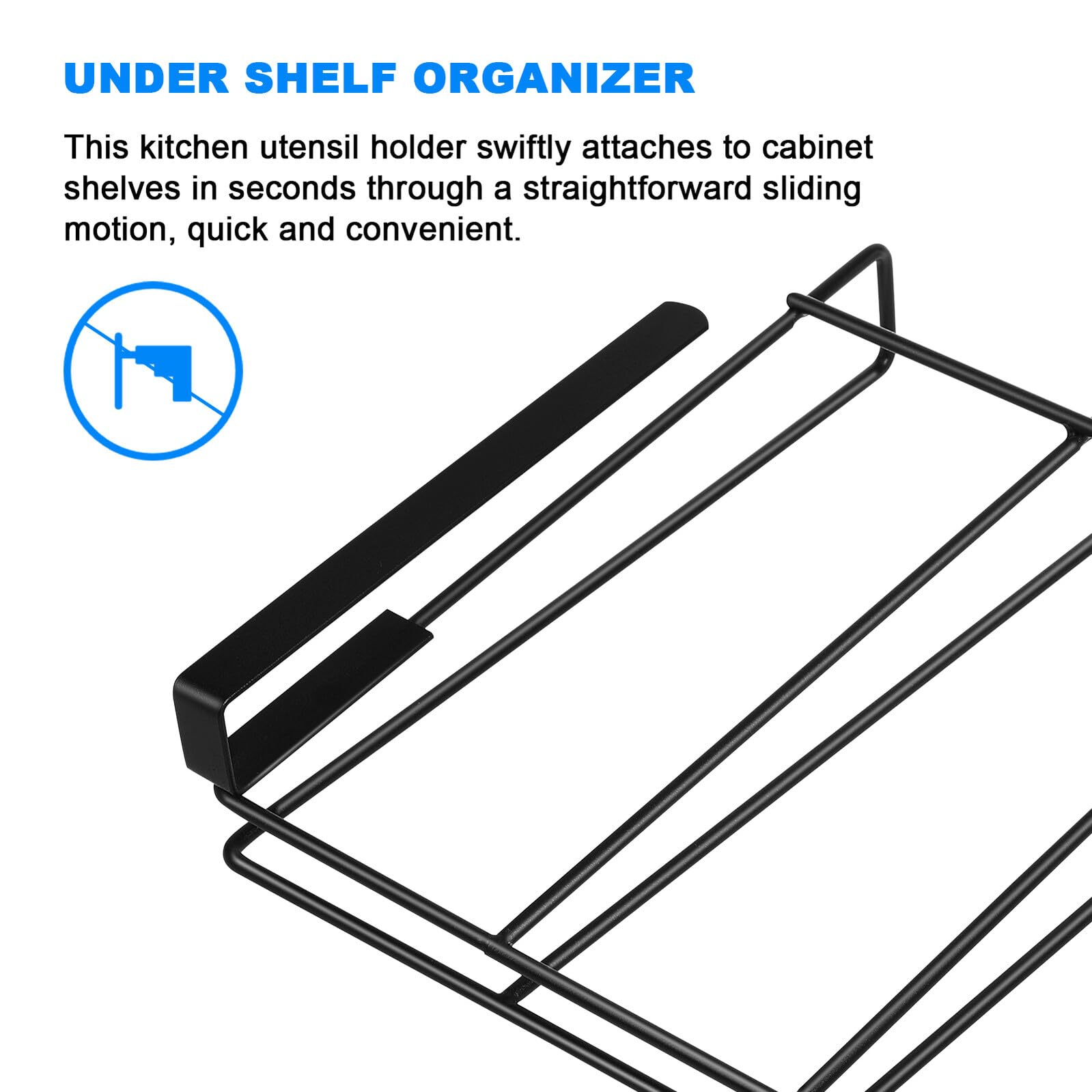 BESTYASH Organizzatore da Cucina Sottomensola in Acciaio Inox Nero Ganci Multipli e Installazione Rapida, Scaffale Salvaspazio per Cucine e Uffici
