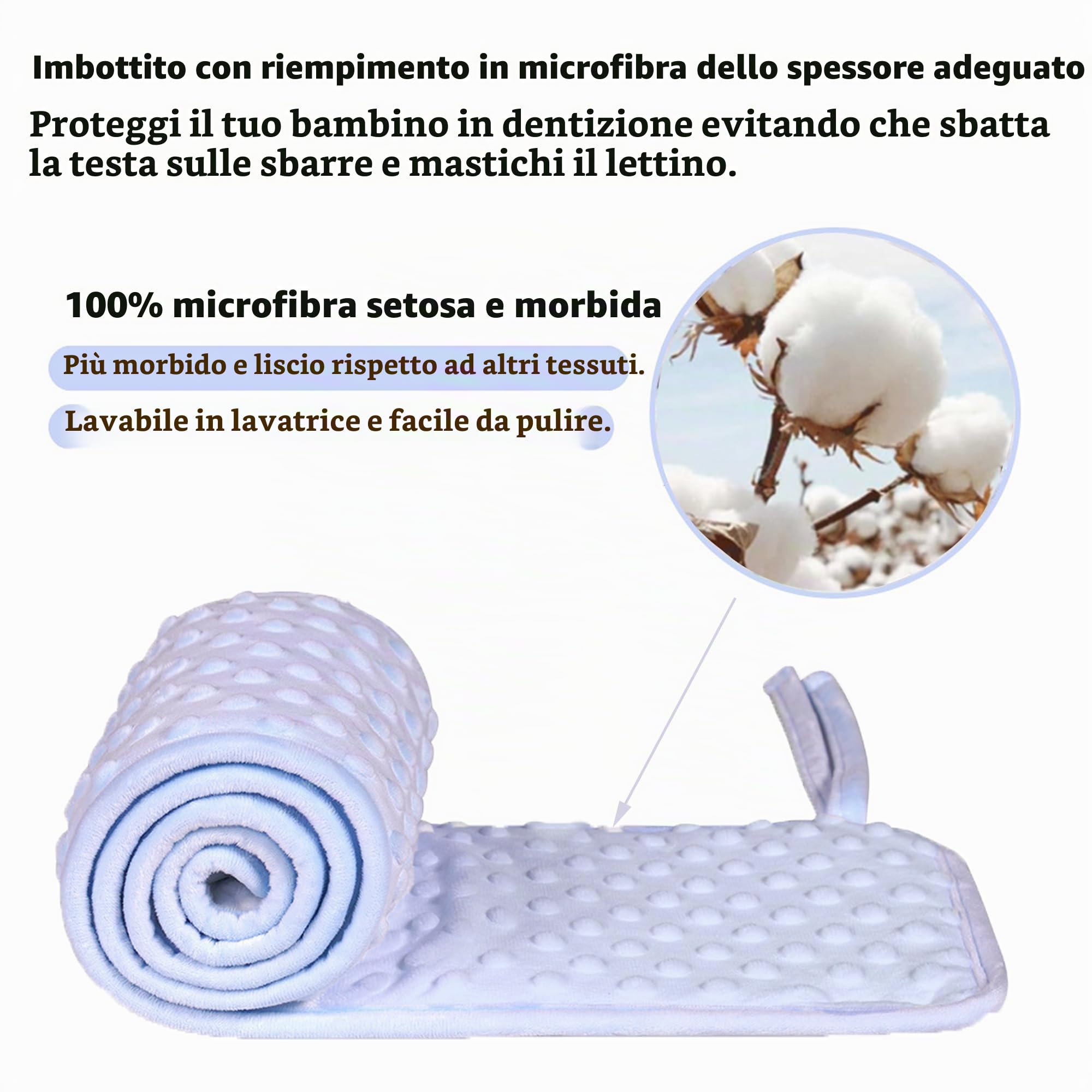 3 Pezzi Copertura di Protezione Della Ringhiera del Bambino, Paracolpi per Lettino per Bambini, Universali Paracolpi Lettino Neonato Imbottito, Coprirerba del Lettino per la Dentizione, Blu