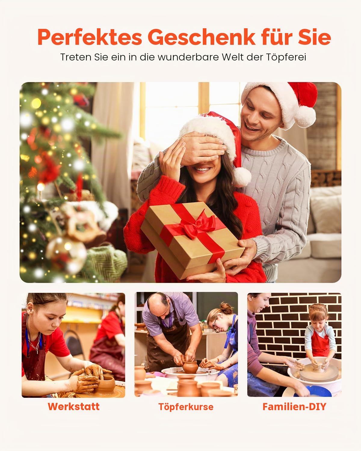 VEVOR Töpferscheibe Töpferformmaschine 28 cm Keramik-Radformmaschine mit einstellbarem Pedal & abnehmbarem Becken, komplettes Keramikscheibe-Set für Arbeit Kunst Handwerk Heimwerken, weiß