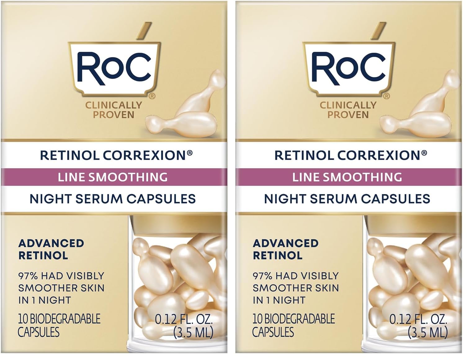 RoC - Retinol Correxion Line Smoothing Nacht Serum - Anti Falten und Altern - Straffende Feuchtigkeitspflege - Kapseln 10 Stück (Packung mit 2)