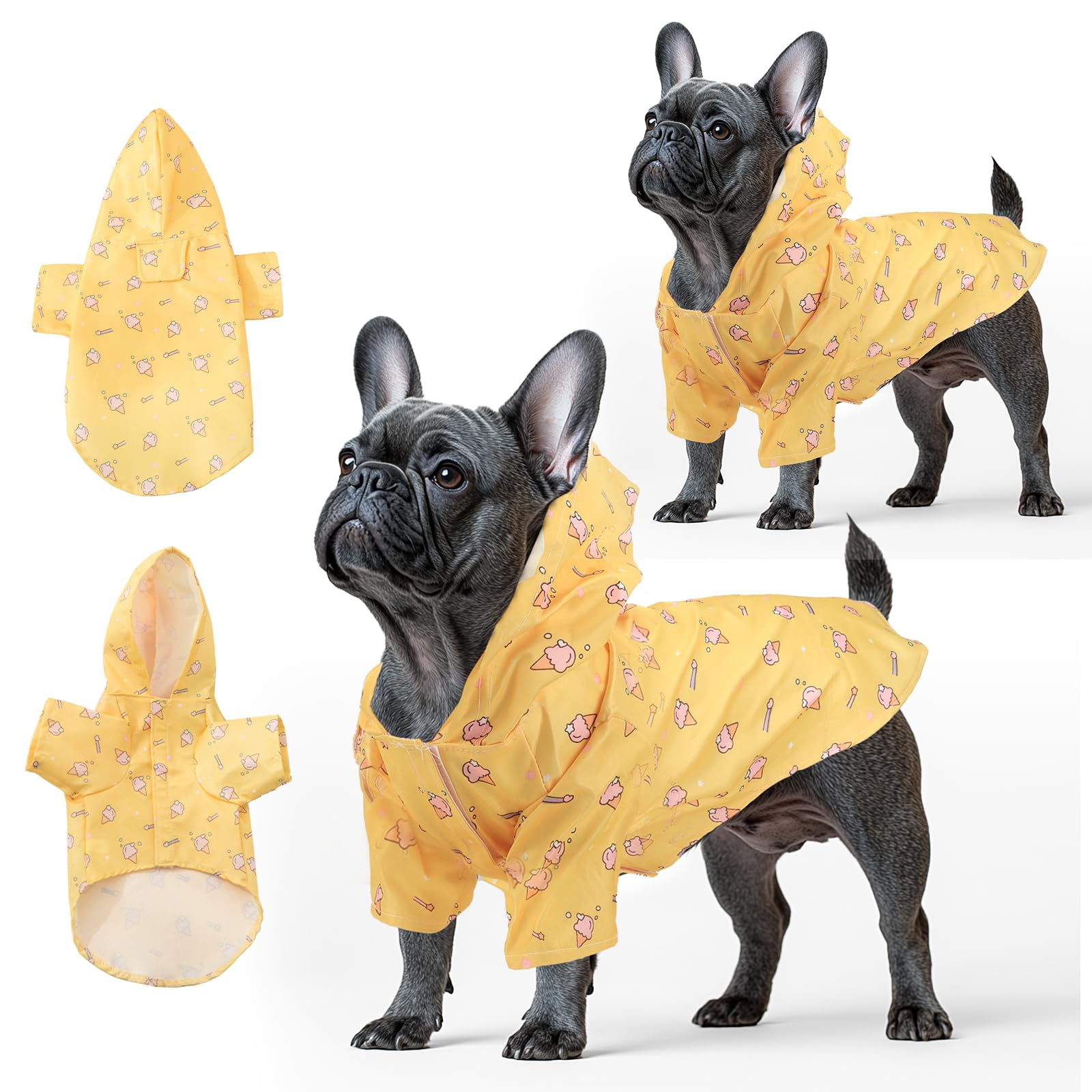 Fiohiros 2Packs Dog Raincoats Waterproof, Lightweight Small Dog Raincoat with Harness Hole, with Hood for 1-6Kg