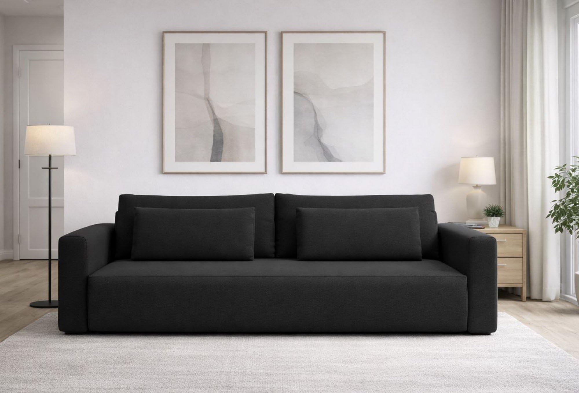 Dmora Divano Letto 2 Posti Eleanor 240x105 cm Nero Contenitore di Apertura a Libro, Reclinabile