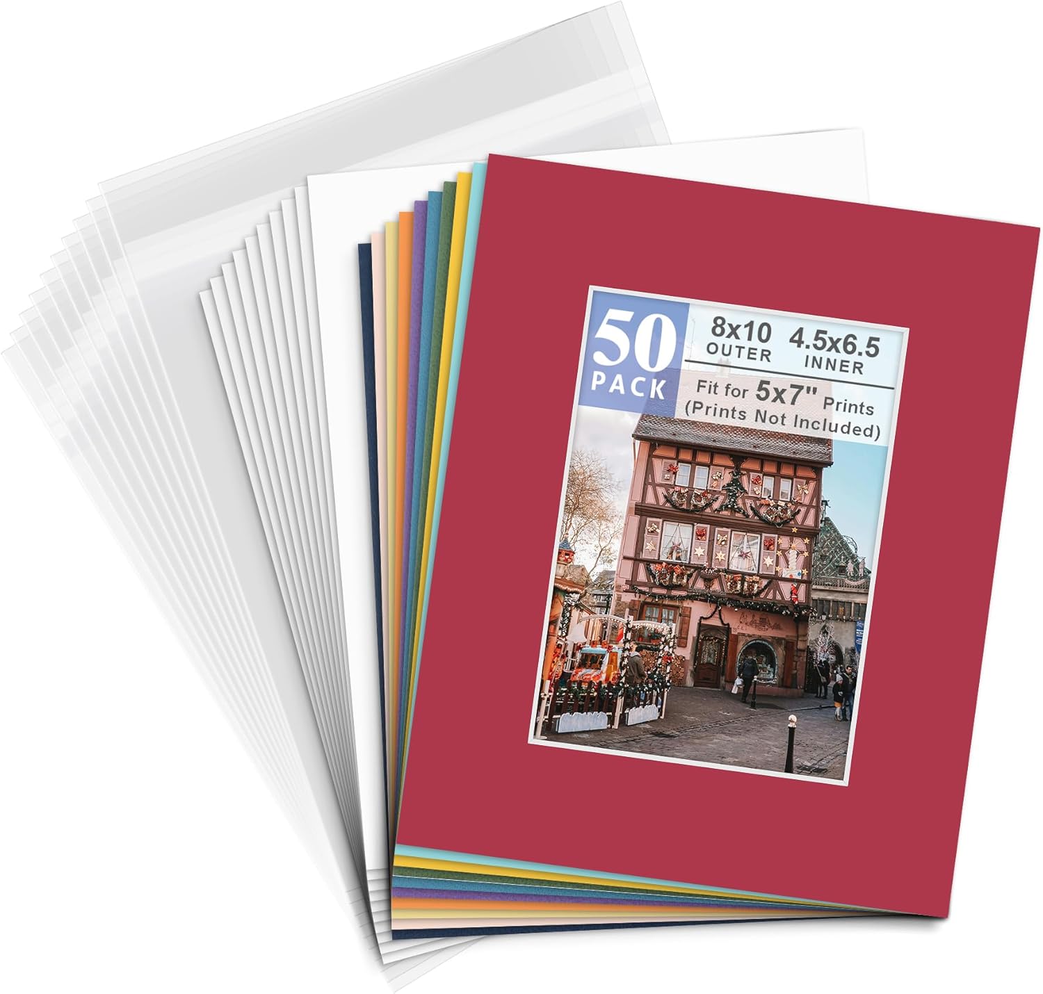Golden State Art, Pack of 25, Acid-Free Mixed Colors Pre-Cut 8x10 Picture Mat for 5x7 Photo with White Core Bevel Cut Frame Mattes