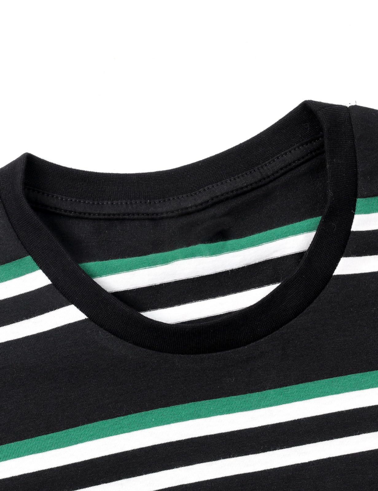 Funny World - Camiseta de algodón a rayas para hombre, cuello redondo, manga corta, básica e informal.