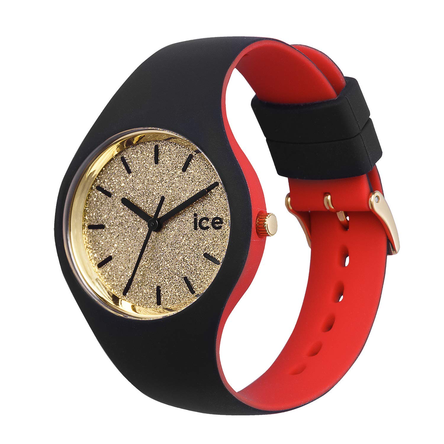 Ice-Watch - ICE loulou Gold Glitter - Schwarze DamenUhr mit Silikonarmband