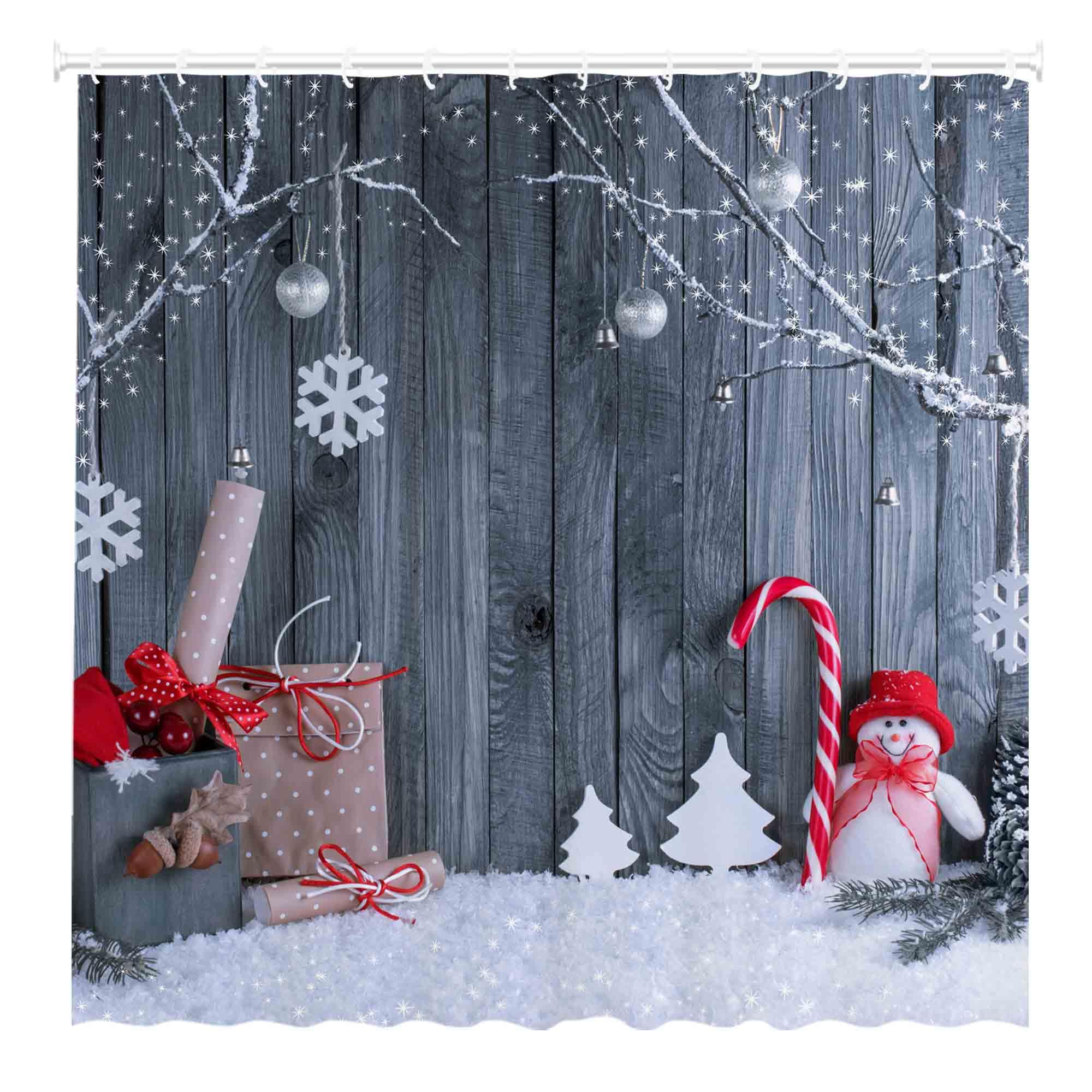 Funnytree72" x 72" Christmas Shower Curtain Set with 12 Hooks Winter Snow Snowflake Cartoon Snowman Bathroom Curtain Waterproof Bathtub Sets Home Decor