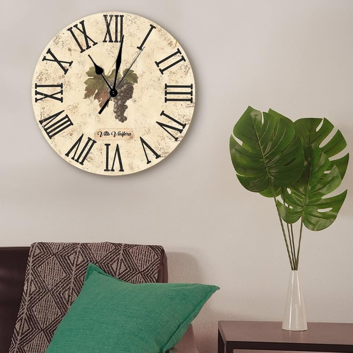 Winery Clock Vintage French Kitchen Decor Wine Grapes Large Wooden Wall Clocks Battery Operated 15 Inch Silent Non-Ticking Rustic Wall Decor Home Decor for Living Room Bedroom Office
