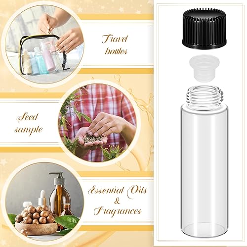Miniatura 4 de Lallisa 80 Pcs 7 ml Small Glass Vials with Screw Caps Anointing Oil Bottles with Plastic Stopper Mini Sample Clear Leakproof Glass Bottles for Black