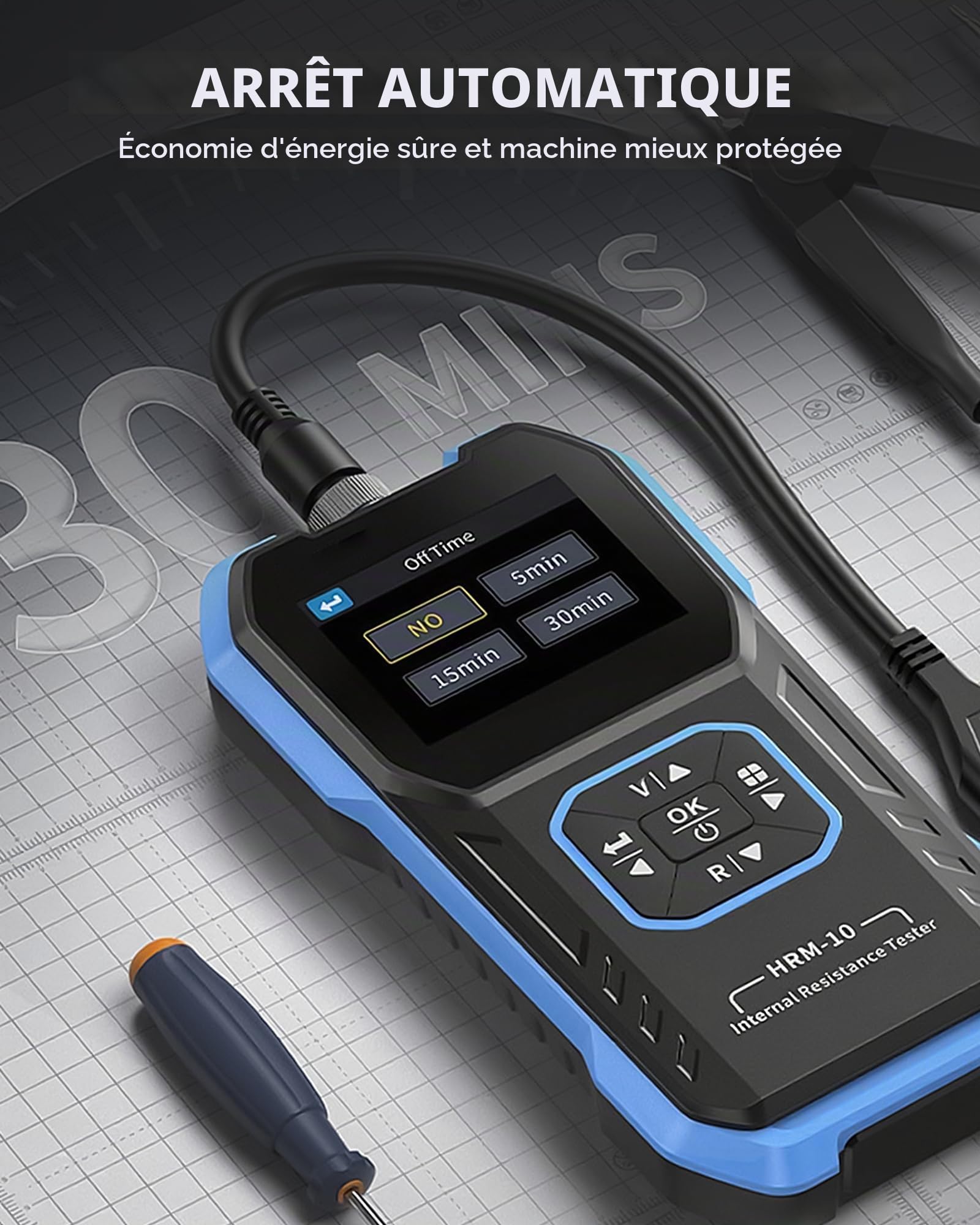 HRM-10 Testeur de résistance interne de batterie haute précision 1-100 V 20 mΩ-200 Ω Stockage de données 1 KHz AC Design portable pour l'automobile, l'électronique et le bricolage GOLDCHAMP