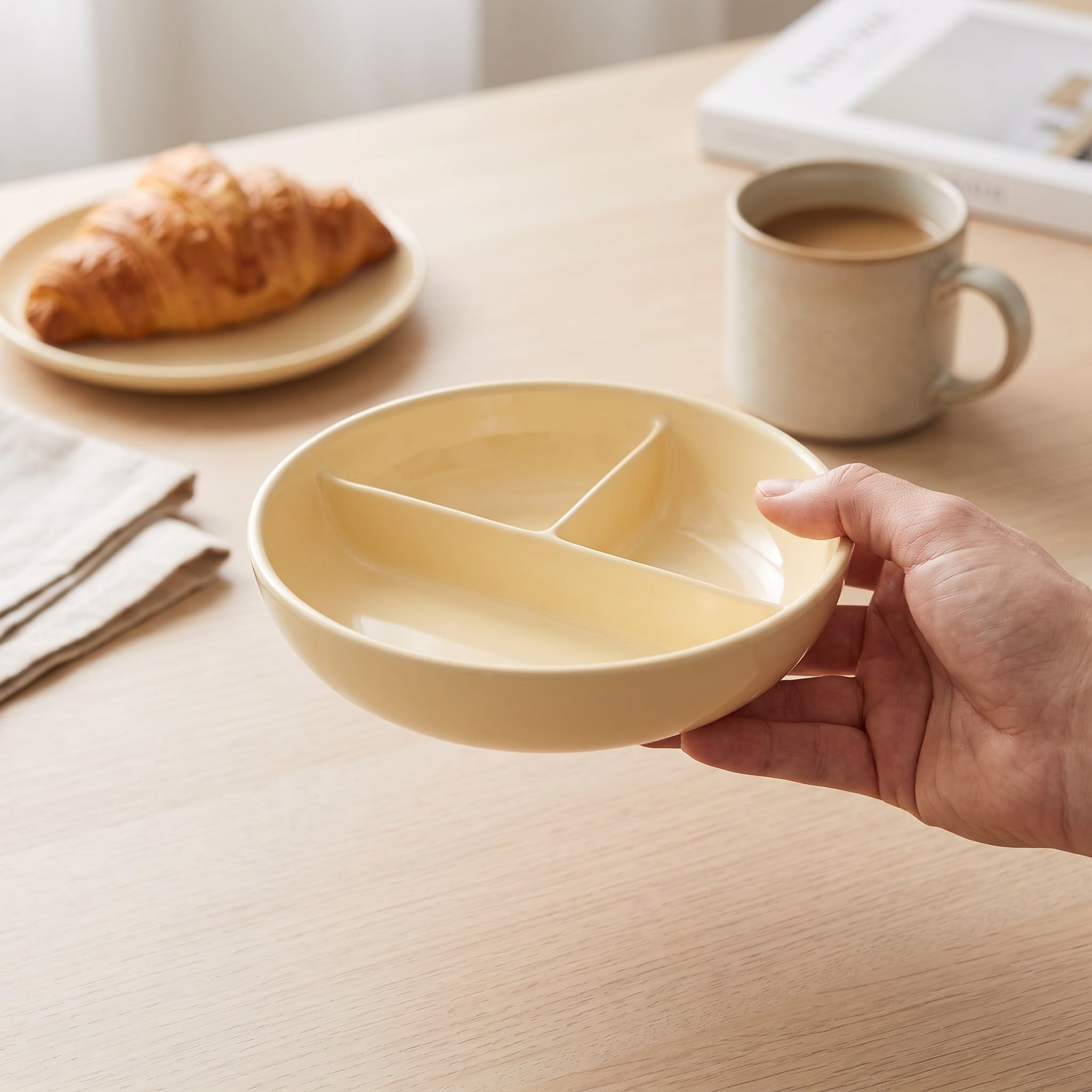 OSALADI Ceramiczna miska na płatki zbożowe, 3-częściowa porcelanowa miska