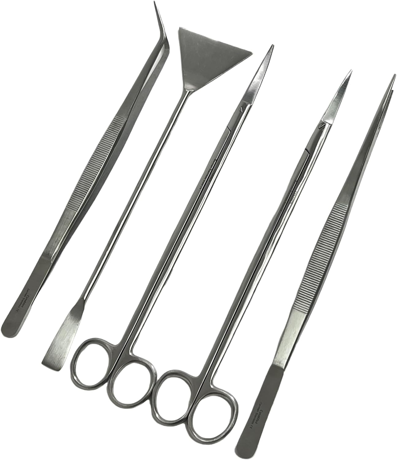 GERMAN FISH AQUARIUM CLEANING KIT STAINLESS 5PCS WITH POUCH BASIC TOOLS SCISSORS TWEEZERS SPATULA CYNAMED