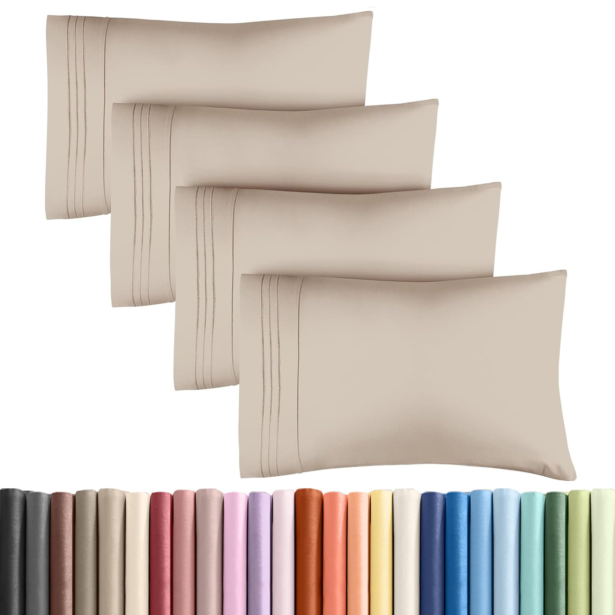 King Pillow Cases Set of 4 - Ultra Soft Hotel Quality Pillowcase Covers - Comfy, Cozy & Wrinkle Free - Shrinkage, Stain and Fade Resistant - Machine Washable Pillow Protectors - 4 Piece Set - Wheat