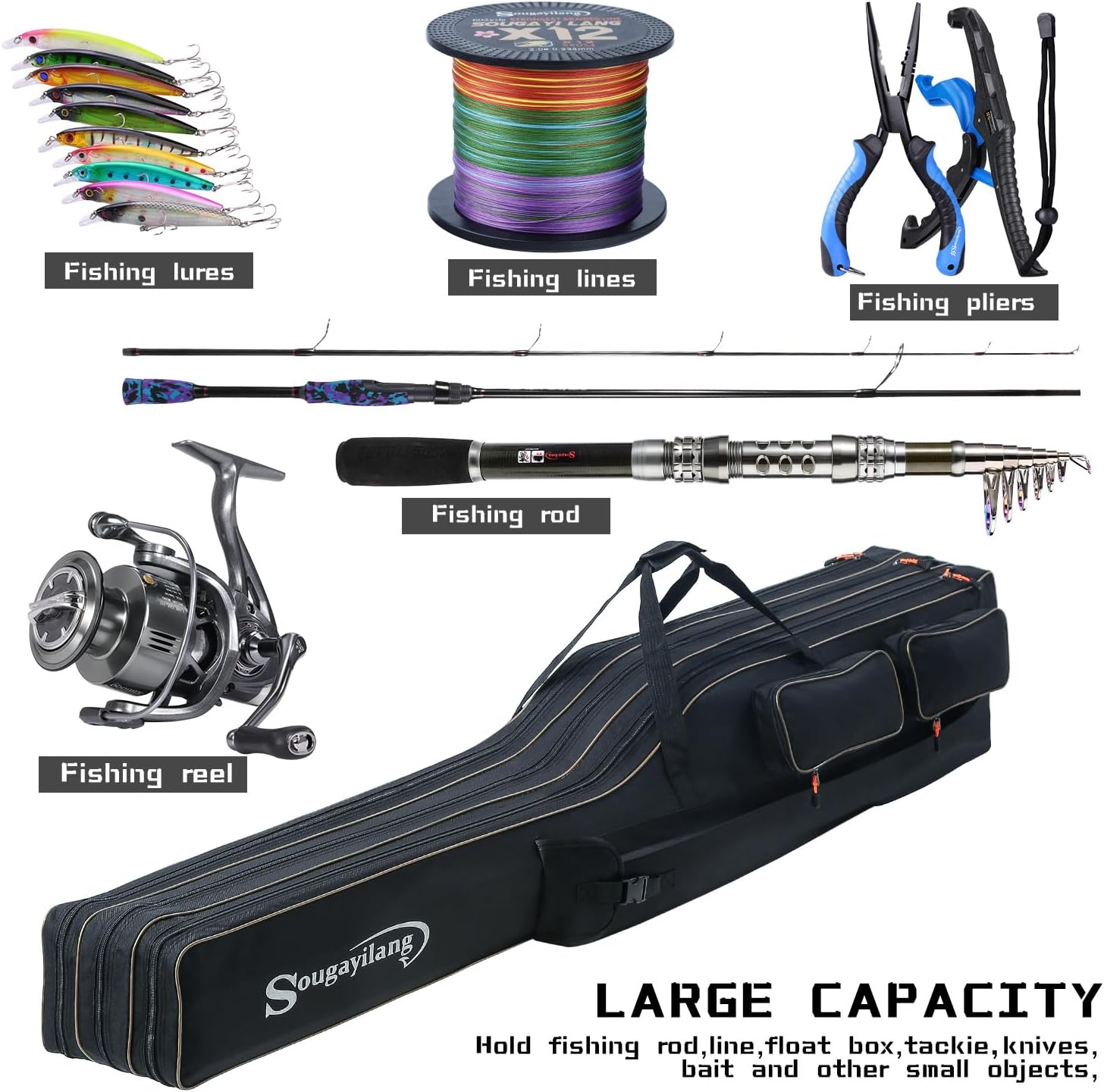 Sougayilang Fishing Rod Case Organizer Pole Storage Bag Fishing Rod and Reel Carrier Organizer for Travel