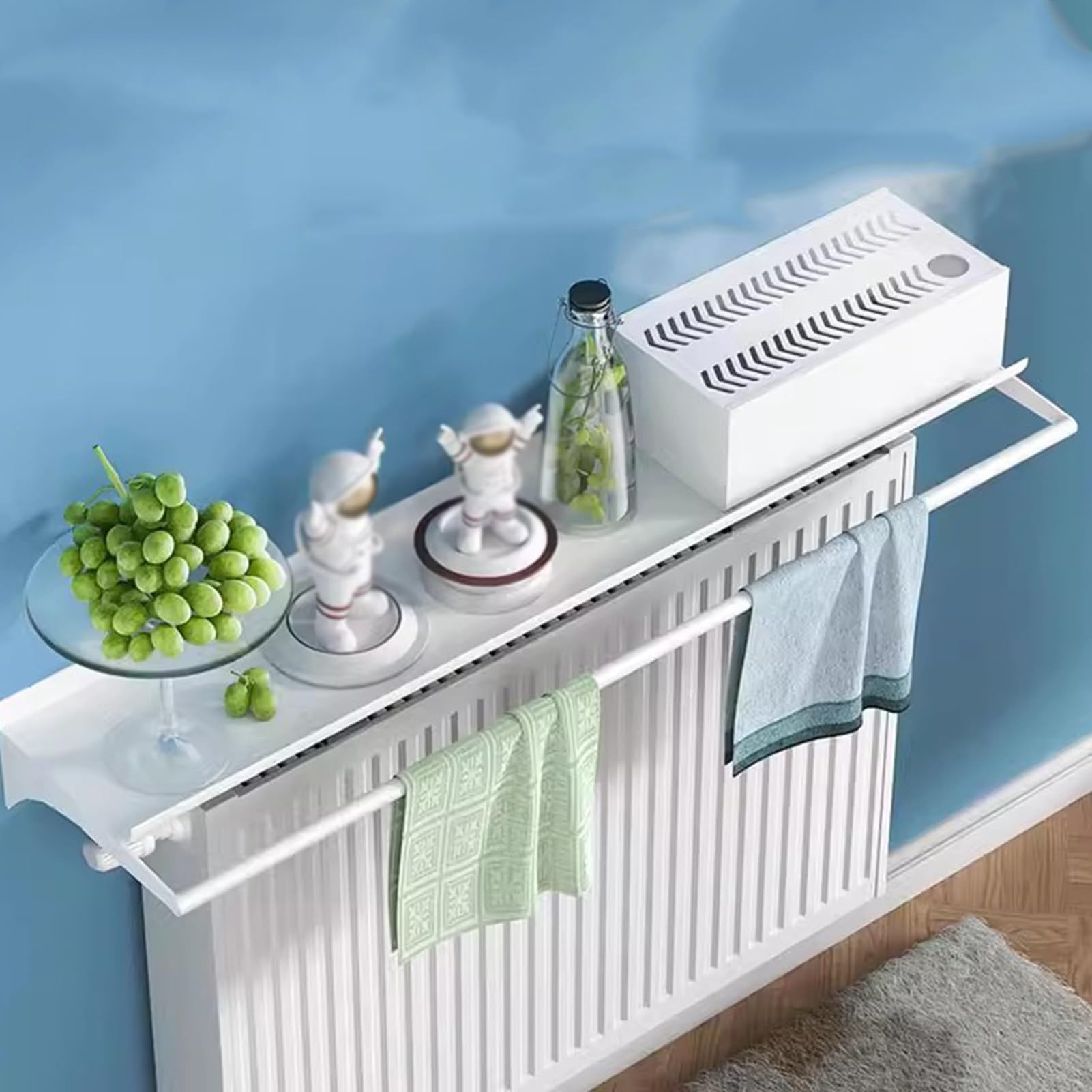SaryEdge White Floating Radiator Shelf No Drill 60CM Over Radiator Storage for Bathroom Living Room Bedroom Stylish Home Space Saving Solution,