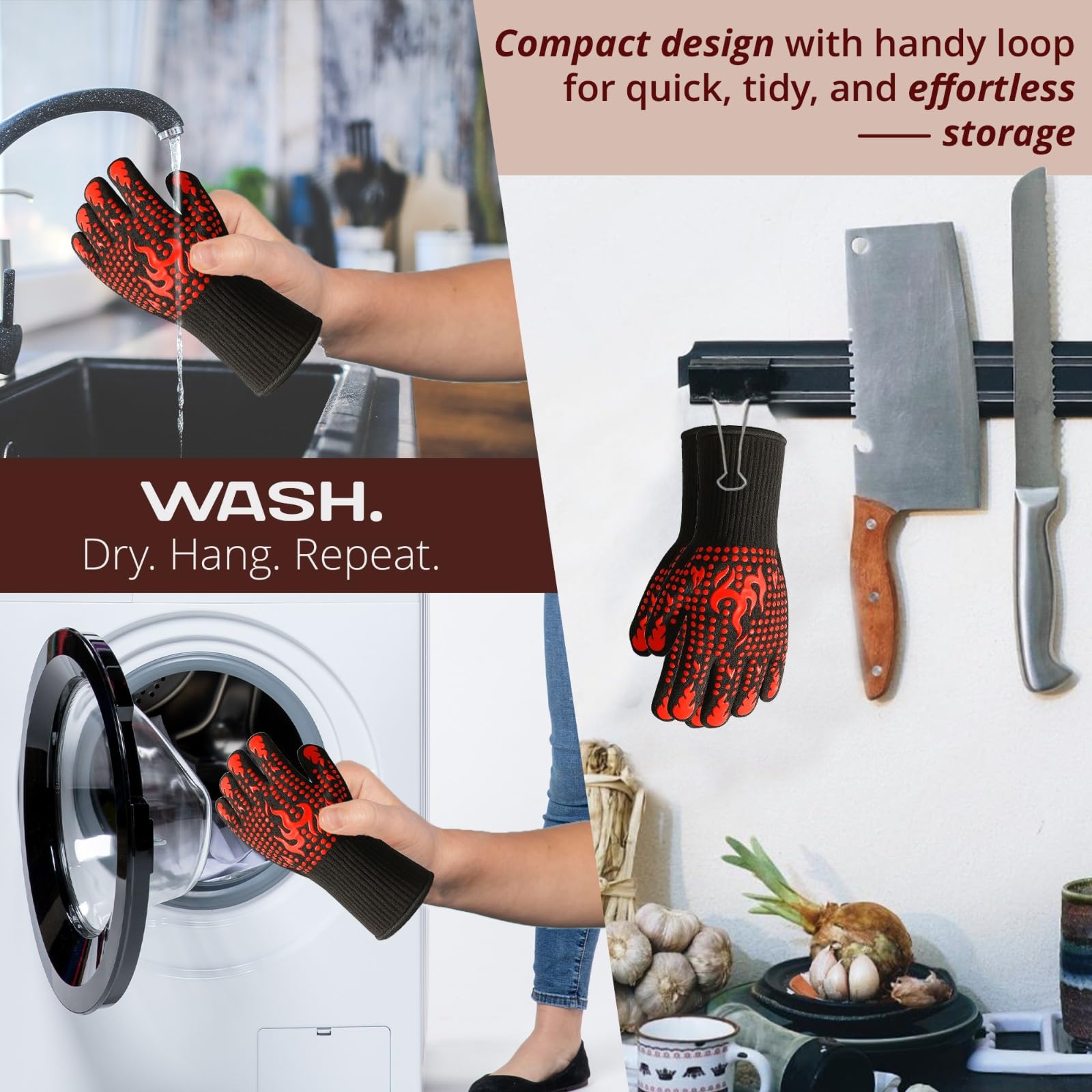J&A MARTS BBQ Gloves Oven Mitts Grilling, Oven Heat Resistant 1472℉/800°C Waterproof Aramid Gloves with Non-Slip Silicone - Image 4