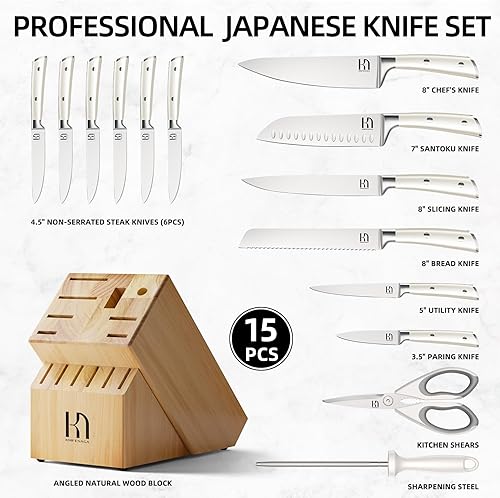 Miniatura 5 de Knife Set Premium, Japanese 15 Pcs High Carbon Stainless Steel Kitchen Knife Block Set with Sharpener, Razor Sharp Knives Set for Kitchen with