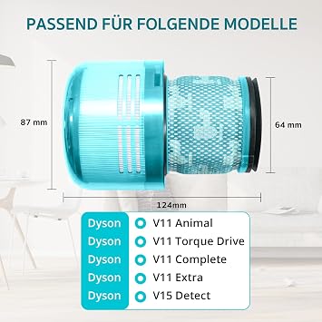 Cheerhom Dyson V11 için filtre, Dyson V11 V15 SV14 SV17 SV22 ile uyumlu, Dyson V11 için 1 adet Hepa filtre, Dyson V11 için 2'li vakum filtresi, Dyson V11 elektrikli süpürge için Torque Drive filtresi, yeşil