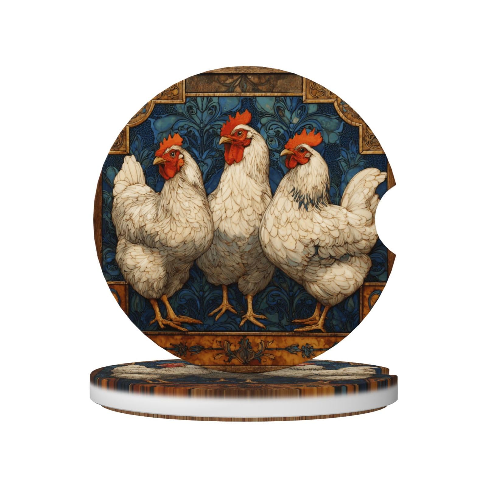 Three Cute Chickens Ceramic Coasters,2pcs