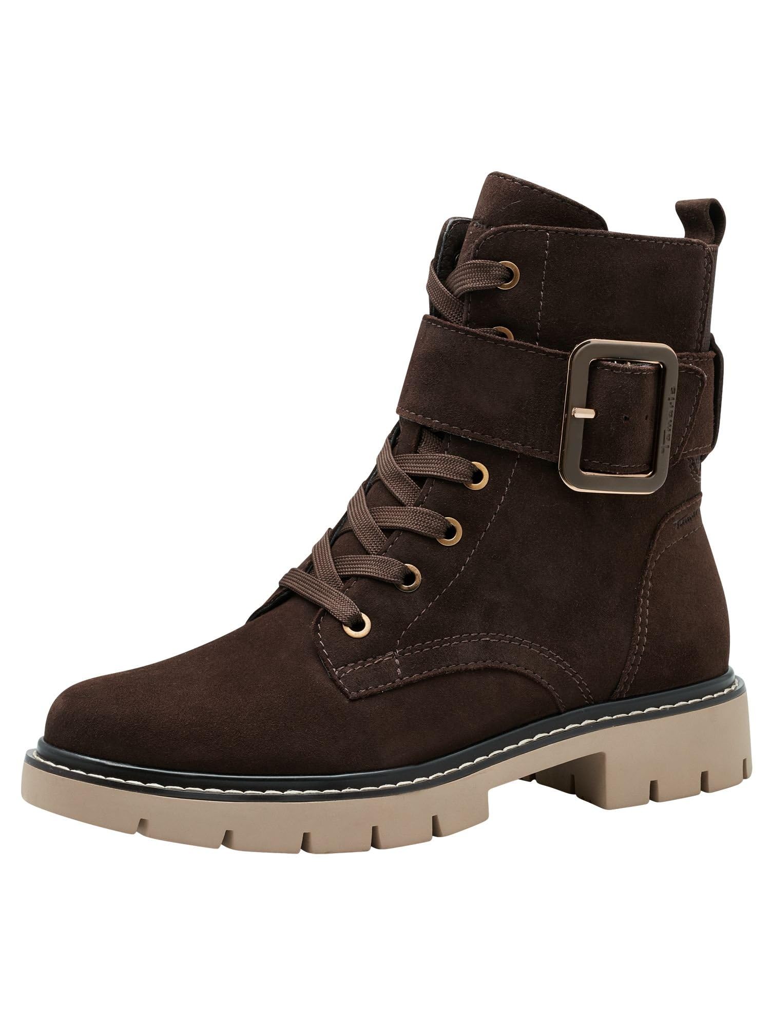 Tamaris Comfort Women’s Lace-Up Ankle Boots with Buckle Autumn , Mocca Suede, 6,5 UK