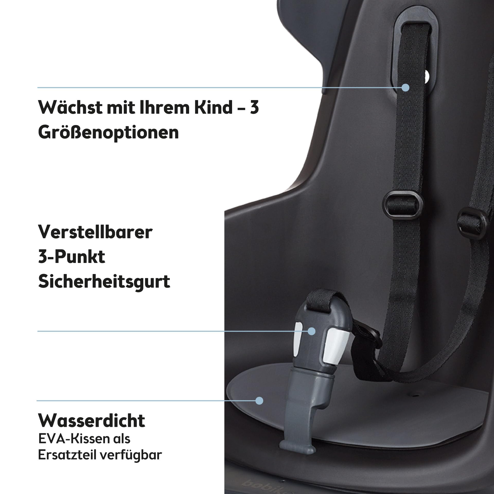 BOBIKE 8012400012 - Fahrradkindervordersitz GO MAXI für Fahrräder mit 26” bis 29” Rädern geeignet für Kinder mit Rahmenverankerung in Farbe Urban Schwarz