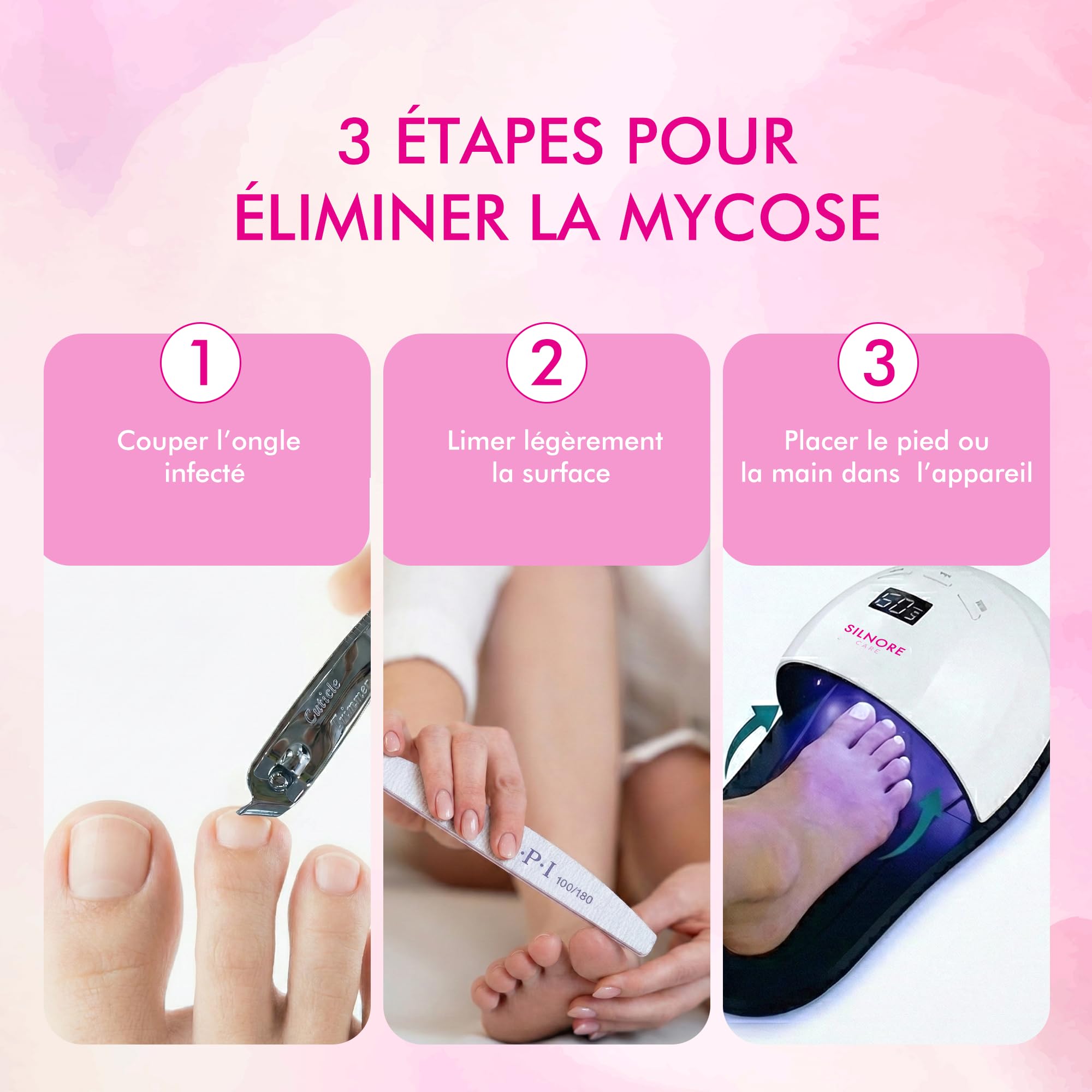 CARE | Traitement Mycose Ongle Pied Puissant, Lampe Laser Mycose Ongles Pied – Thérapie Lumière Rouge/UV Infrarouge, Appareil 2-en-1 LED/UV + Limes à Ongles & inclus