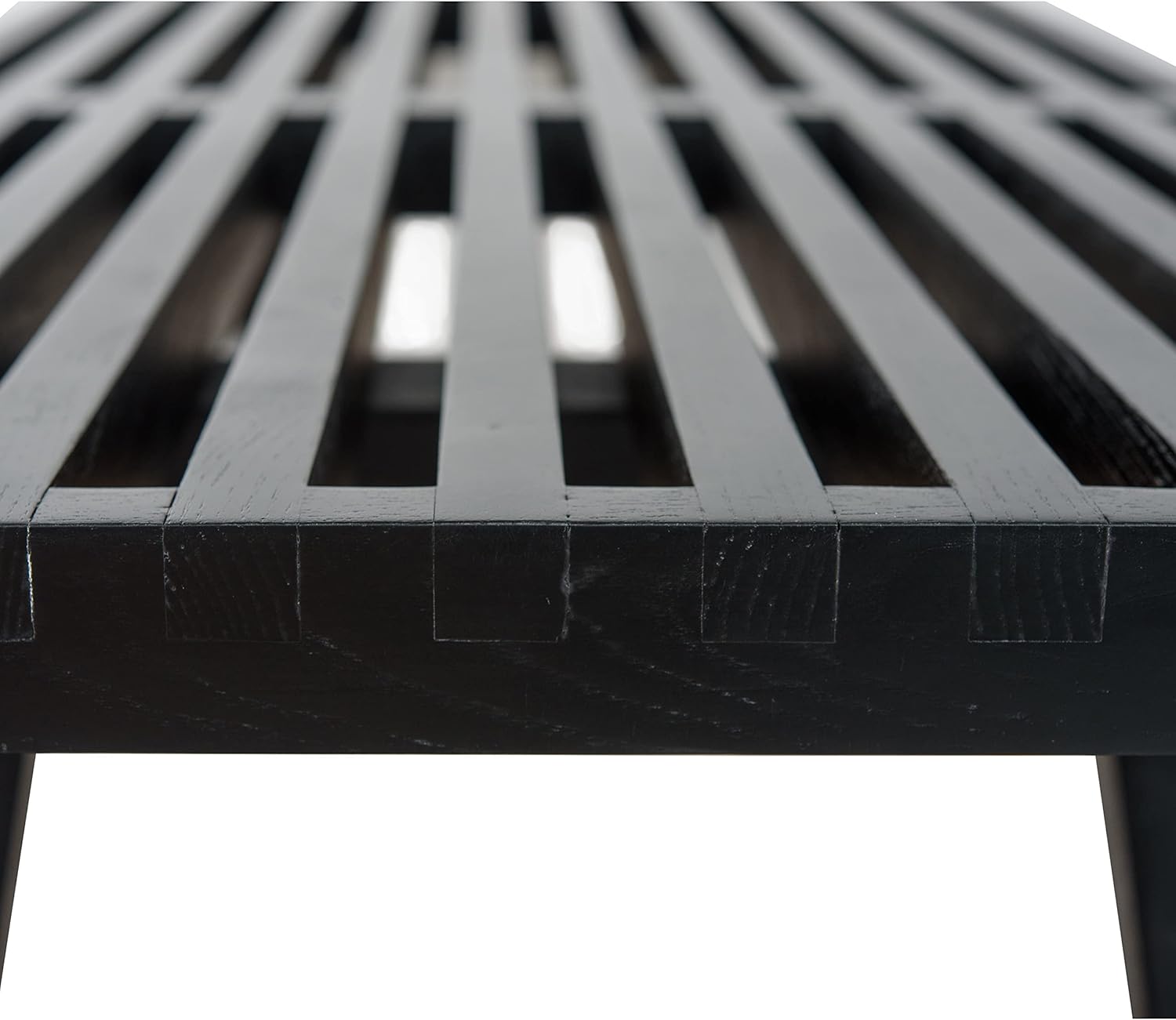 LeisureMod 48” Wide Platform Bench with Rectangular Rubberwood Frame and Beech Wood Legs Slatted Design for Modern Home, Bedroom, Living Room, Hallway Inwood Collection in Black