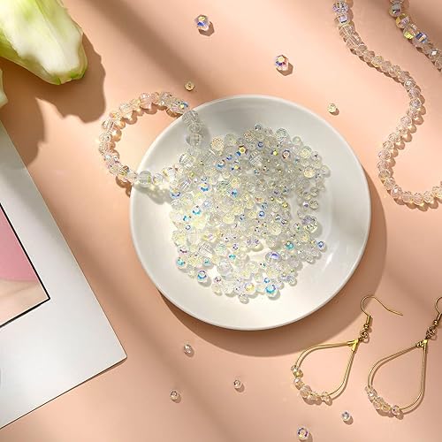 Vista 6 de 600 cuentas facetadas de cristal, cuentas de piedras preciosas, sueltas para hacer manualidades de joyería de 0.315, 0.236, 0.157 pulgadas (color AB)