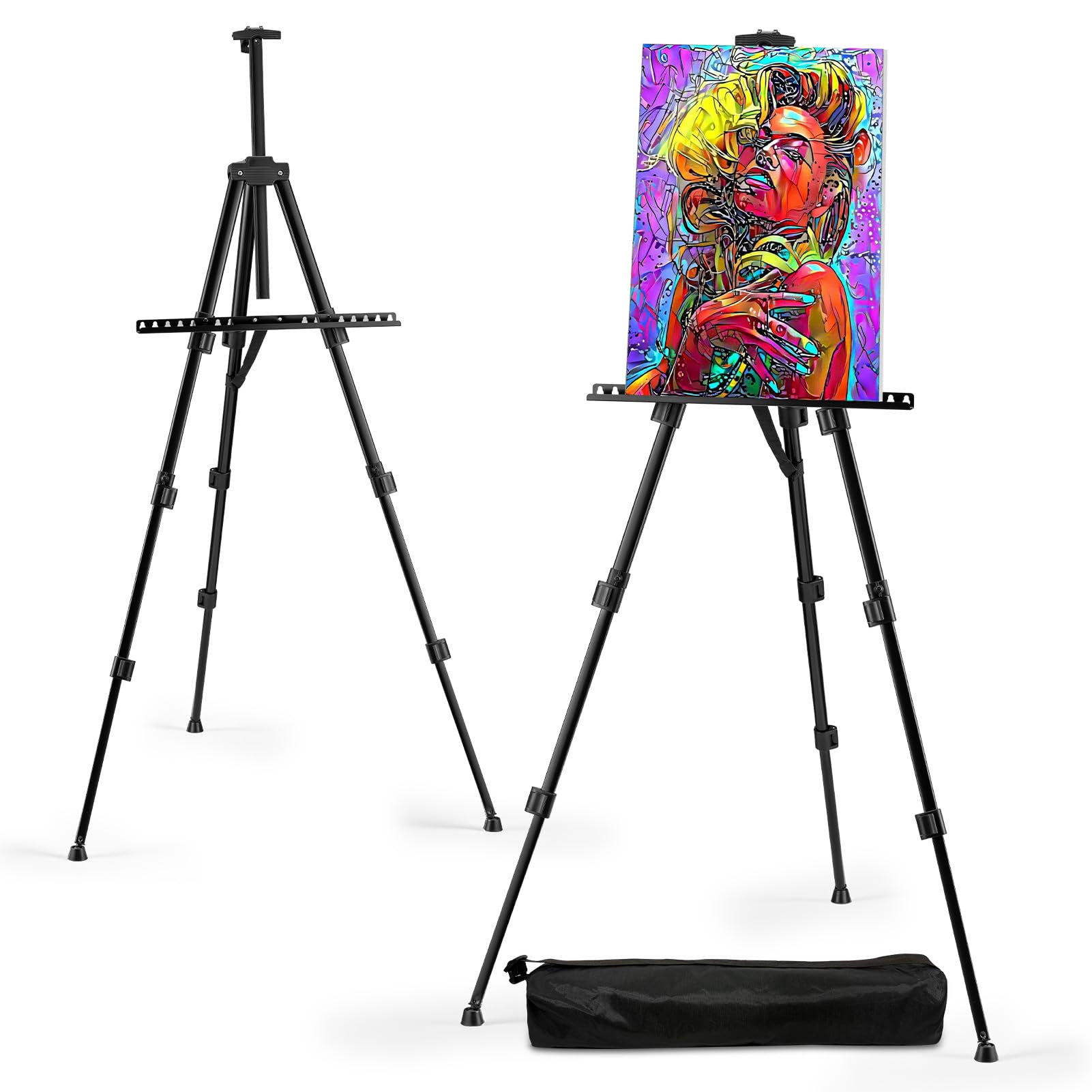 RRFTOK Caballete de artista, trípode de metal, caballete ajustable para pintar lienzos de altura de 17 a 66 pulgadas, bolsa de transporte para mesa / dibujo de piso y juego de manualidades (1 paquete)