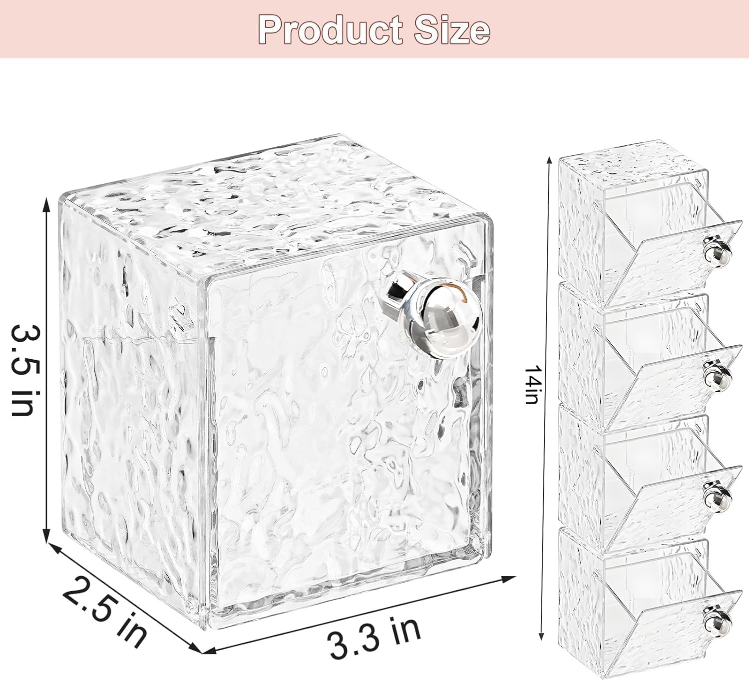 Qtip Holder Dispenser, Wall Mounted Plastic Cotton Pad Holder, Cotton Ball, Swabs, Floss, Makeup Organizers Containers for Vanity Bathroom (Clear, 4 Pcs)