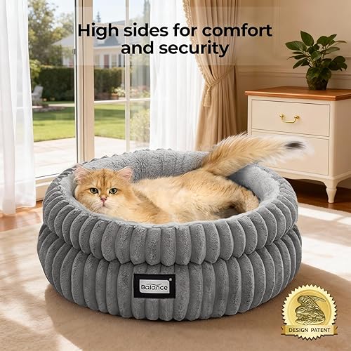 Miniatura 2 de BALANCE Cama para gatos, cama para gatitos, camas redondas lavables para gatos de interior, cama de felpa súper suave de piel sintética para Rosa