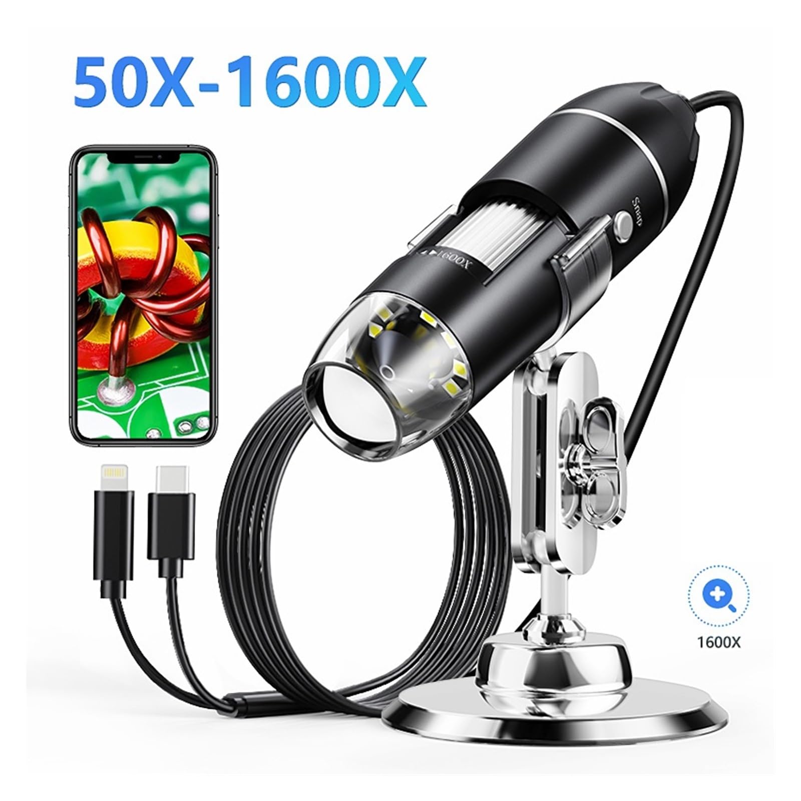 USB Microscope 1600X Zoom 1920P HD Electronic Digital Microscopes For Soldering With 8 LEDs Compatible With IO/S & Andro/d