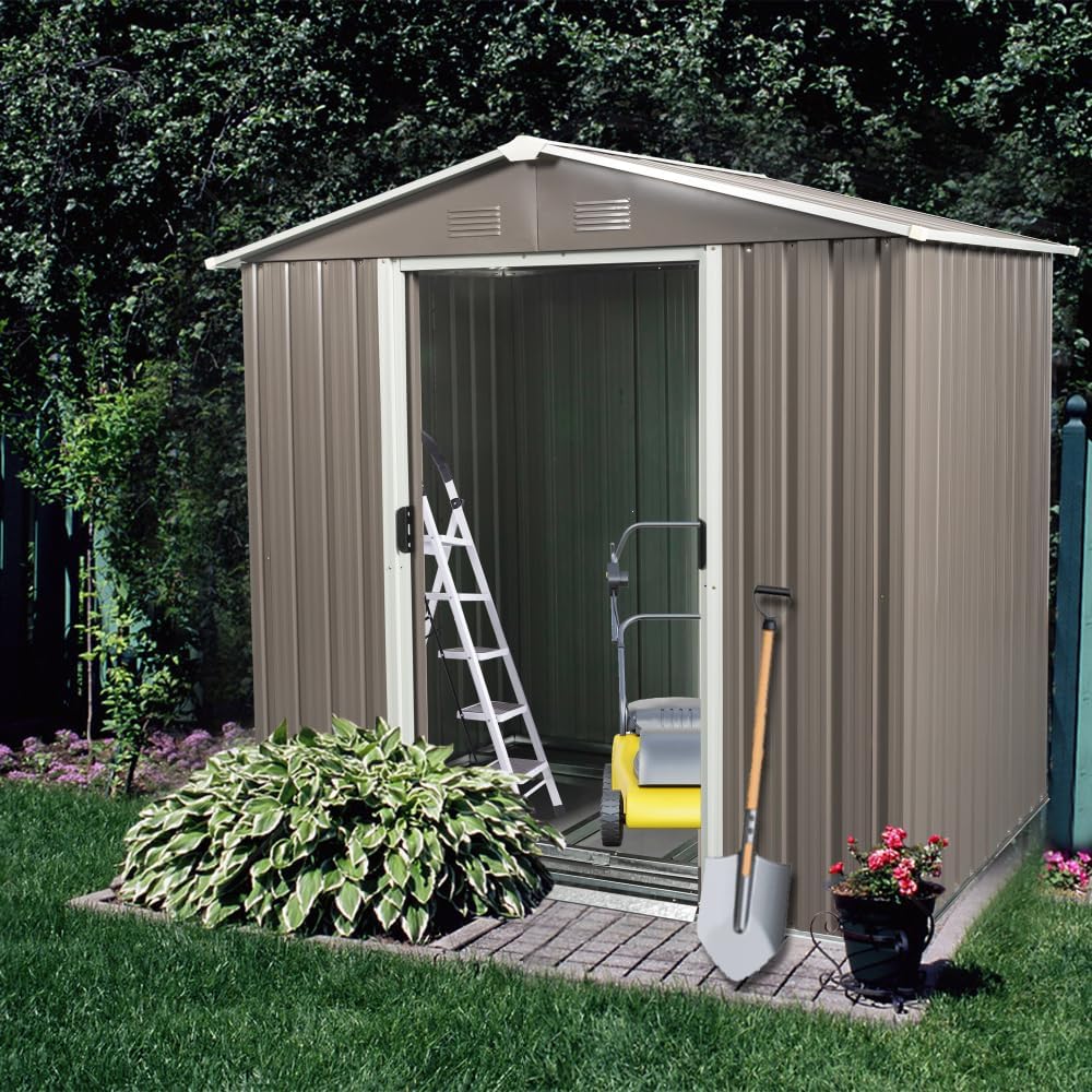 Outdoor Metal Storage Shed with Galvanized Steel Frame for Garden Tools and Lawn Equipment