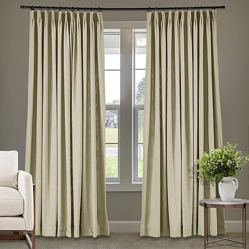 Miniatura 111 de Frelement Cortinas plisadas de lino de algodón extra anchas para oscurecer la habitación, 120 pulgadas de ancho x 96 pulgadas de largo, cortinas