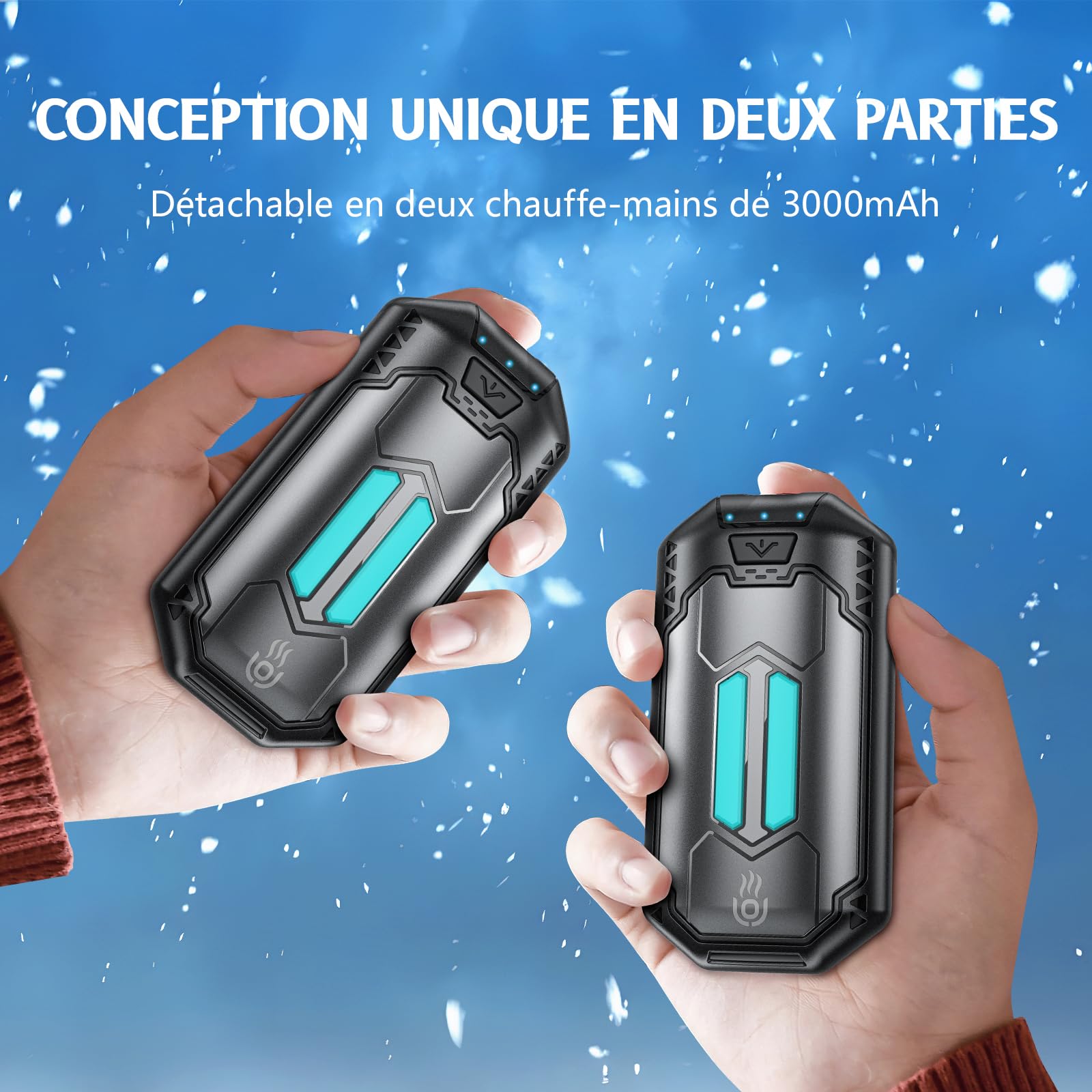 Chauffe-main Rechargeable OUTJUT 2 Packs – 6000 MAh, 3 Températures (42/48/55°C), Chauffe En 2s, Pour Ski, Camping, Hiver