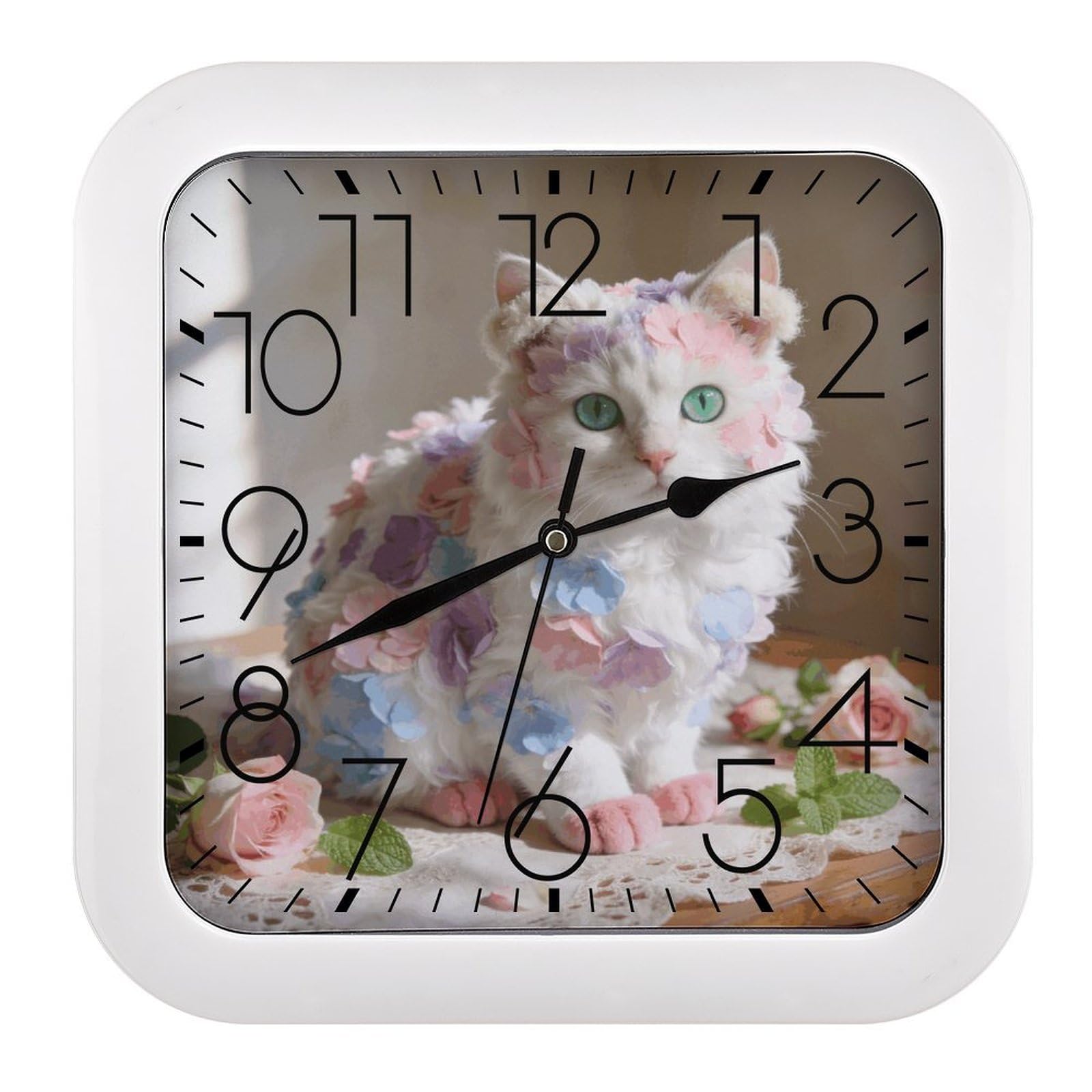 Fodpand Style Flannel Wall Clock,Battery Operated Modern Retro Rounded Square Clock Clock For Bedroom Living Room Office Home Gym Porch Decor Indoor Outdoor 10.2 * 10.2In