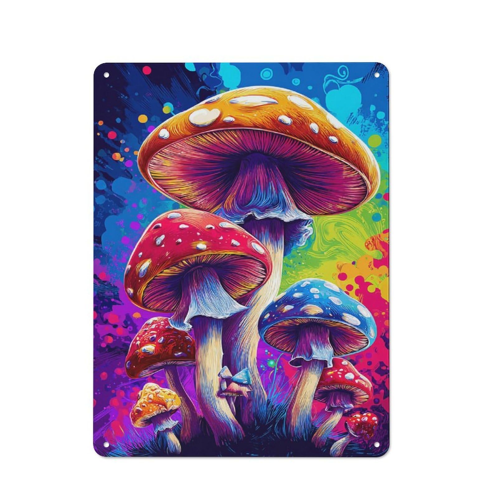 Junmoney Mushroom Artwork Metal Wall Sign 40X30cm Featuring For Café Or Restaurant, A Decorative Metal Sign For Cafés And Restaurants