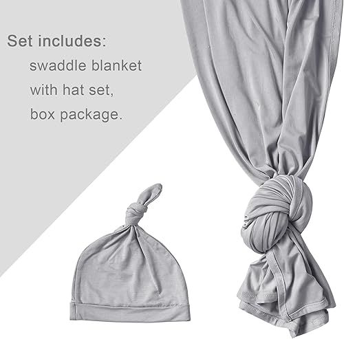 Miniatura 52 de Conjunto de manta para recién nacido con sombrero, conjunto de manta para bebé, manta de recepción de hospital para niñas y niños (azul bebé) Azul