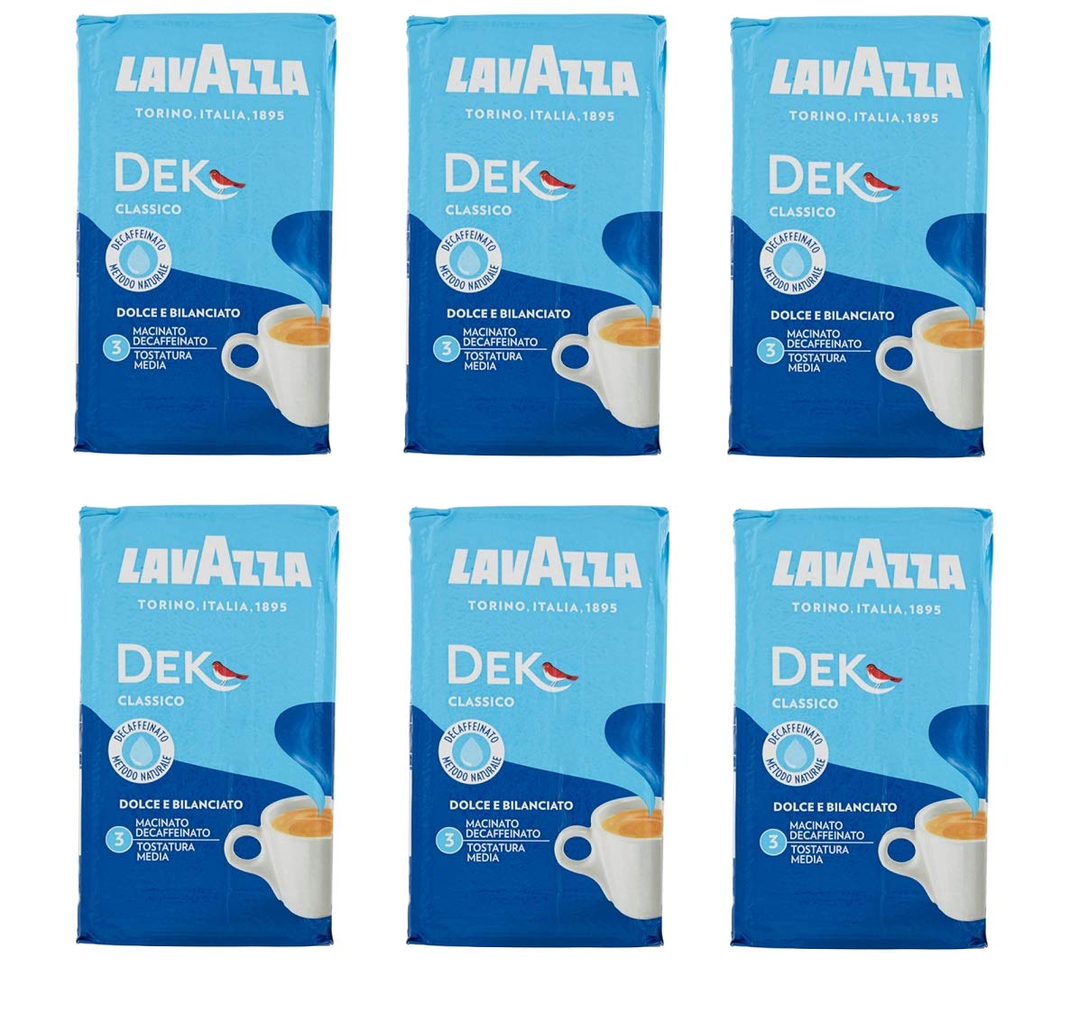 Lavazza 6X DEK Ground Italian Coffee Espresso 250g Caffeine Free!