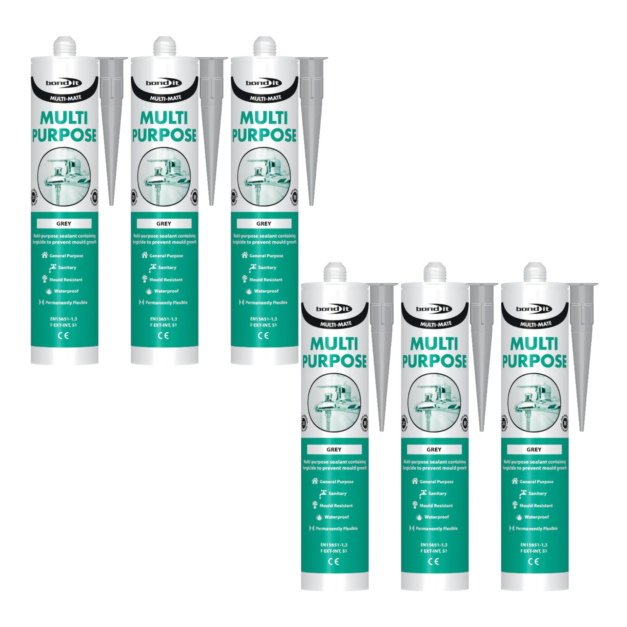 Bond It 6x Multi-Mate High Modulus Silicone Sealant – 285ml Grey | Mould-Resistant – Waterproof – Interior & Exterior | Multipurpose Silicone Sealant for Home – Kitchens – Bathrooms – & DIY