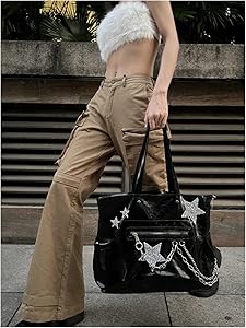 Amazon.com: Y2K Black PU Leather Messenger Bag Punk Chain