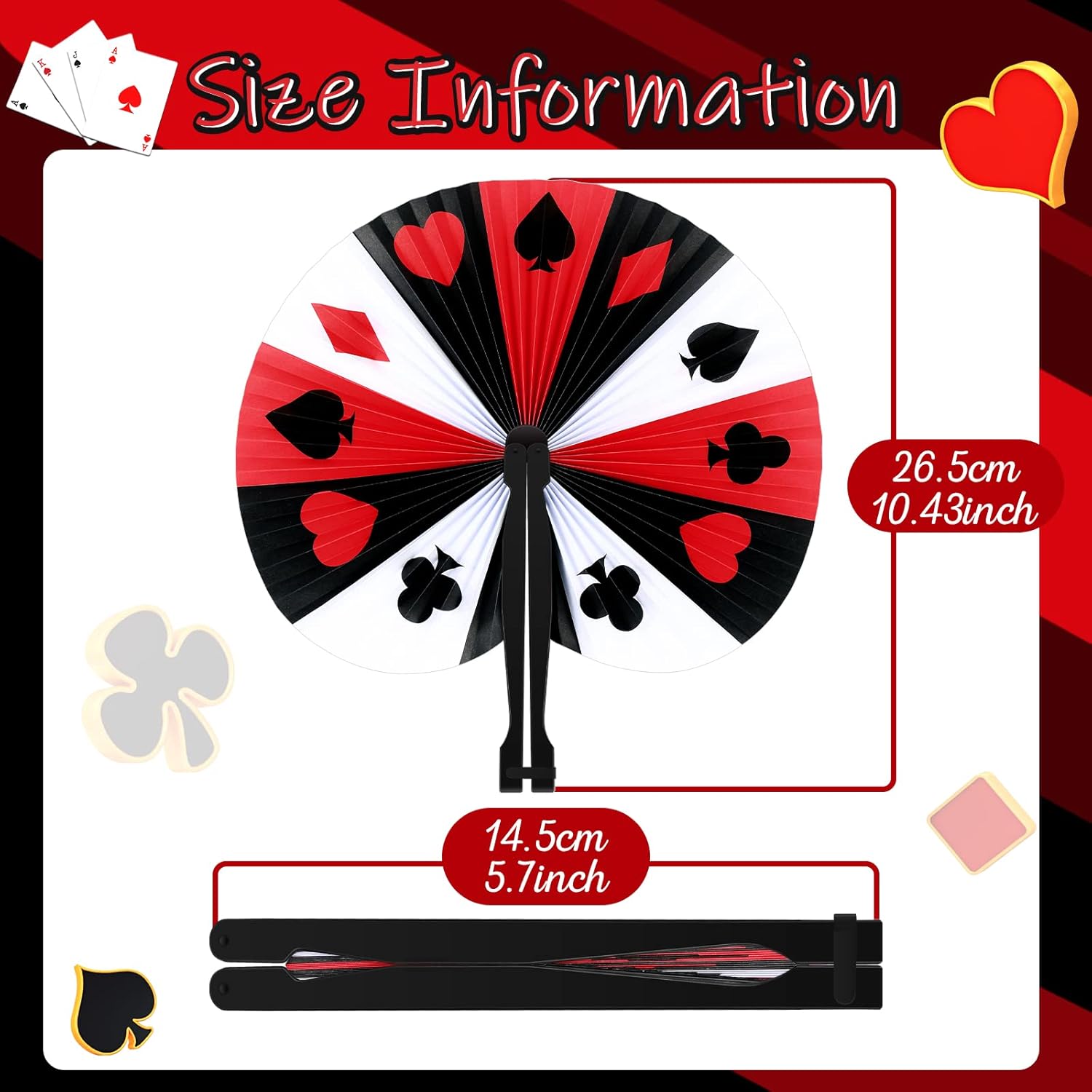 Taiyin 24 Pcs Casino Paper Fans Party Supplies Decorative Folding Handheld Fans Favors for Summer Holiday Wedding Birthday Gifts Party Supplies