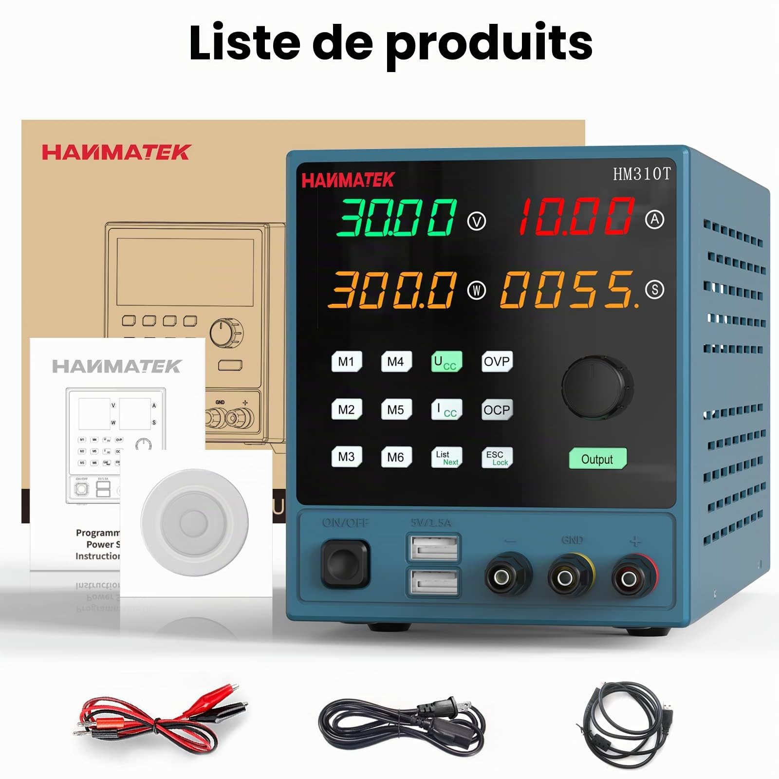 Alimentation de Laboratoire, HANMATEK HM310T 0-30V / 0-10A Contrôlable Alimentation en Courant Continu Réglable avec Affichage LED à 4 Chiffres