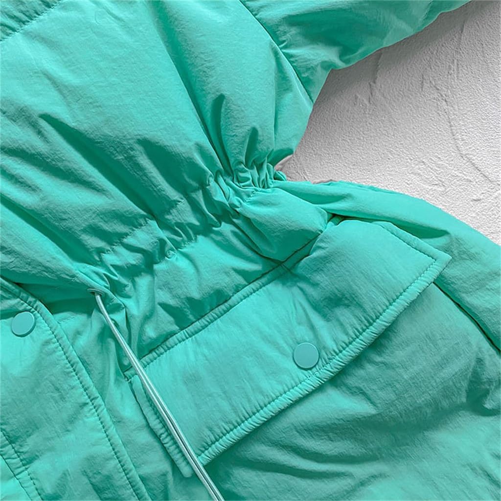 Loose Hooded Drawstringable Waist Cinching Long Standing Collar Fit Warm Down Coat Jacket