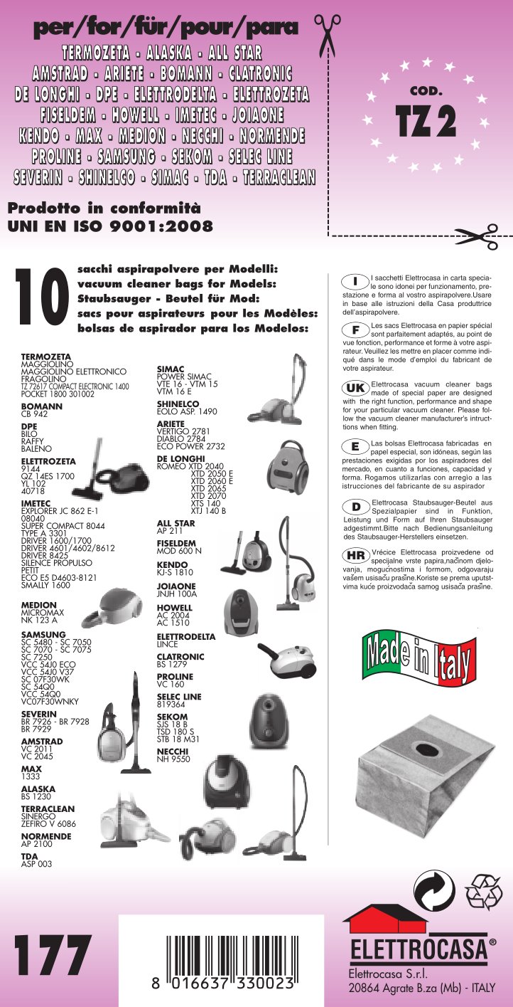 Utiz 10 Sacchetti Carta Per Aspirapolvere Zanussi ZAN3002EL – Alternativa A 9469358