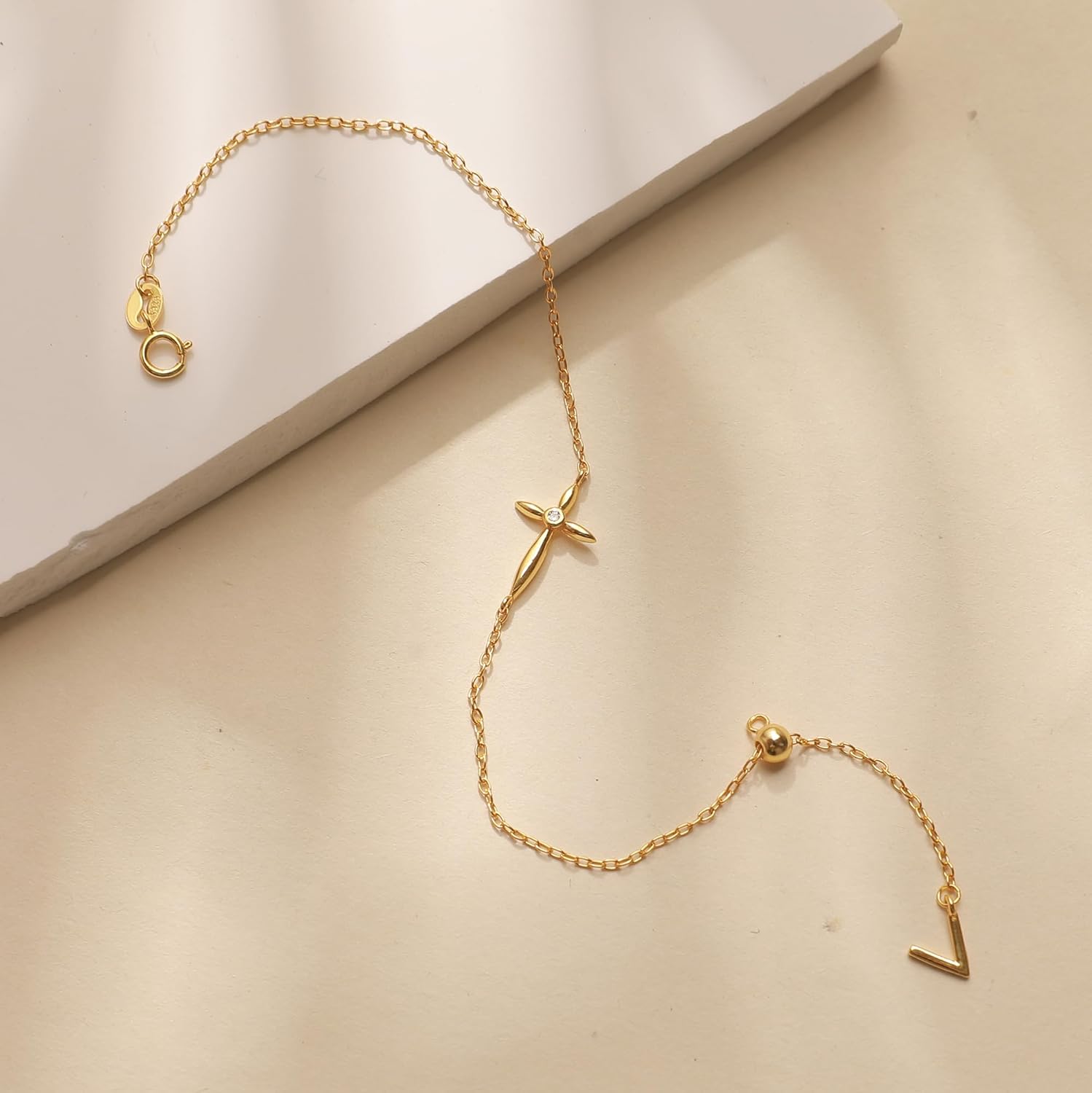 LOVECOM 14K Gold Plated Cross Bracelets for Women Mother Daughter 925 Sterling Silver Diamond Cubic Zirconia Link Chain Bracelet Stack Friendship Charm Bracelet Christian Jewelry Birthday Gifts - Image 6