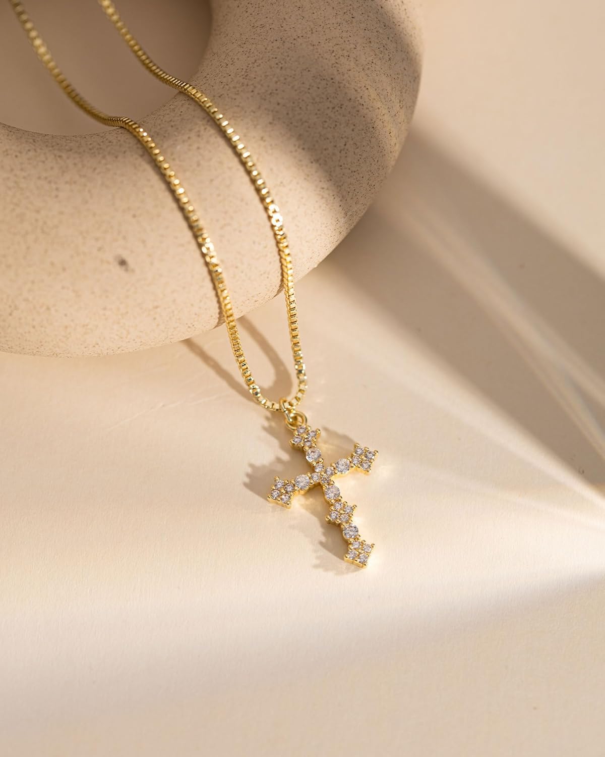 Cross Necklace for Women - 14K Gold Plated/Silver Dainty Box Chain with Diamond Cross Necklace Jewelry Gift for Her - Image 6
