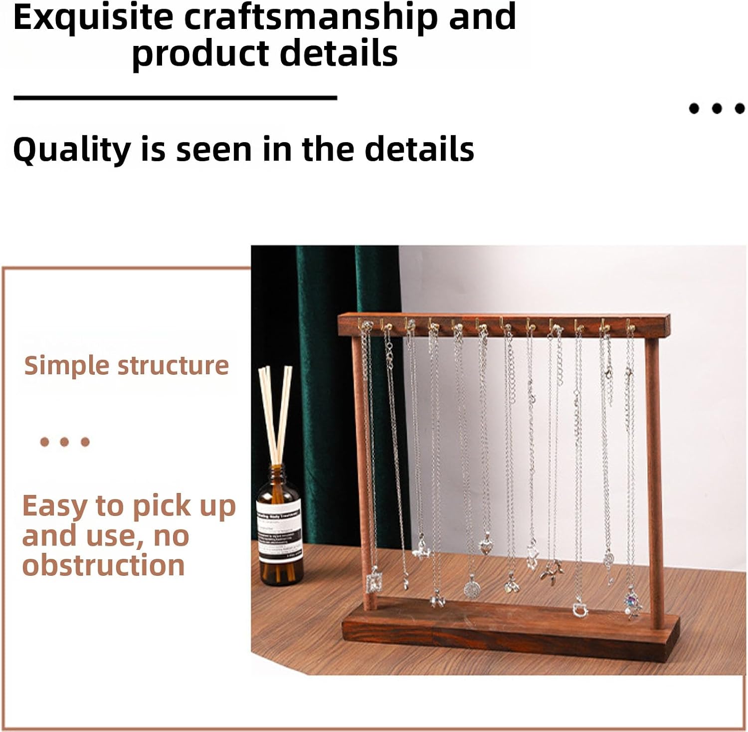 Dzrige Wood Necklace Holder Jewelry Display 24 Hooks Rack for Vendors