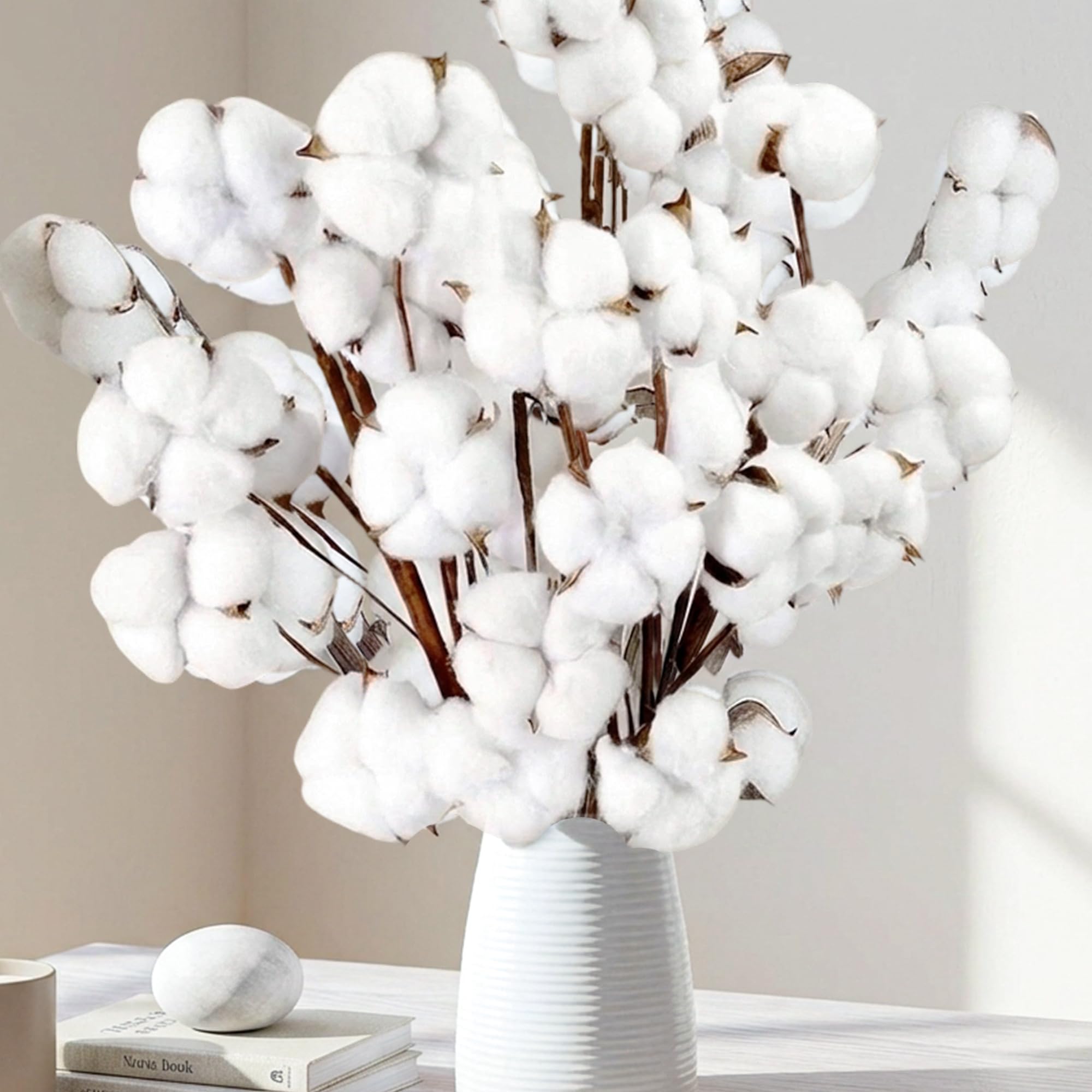 Photo 1 of 10 Packs Natural Dried Cotton Stems - 15 Inch Real Cotton Flowers with 20 Bolls, Rustic Farmhouse Decor Branches Bundle for DIY Vase Fillers and Wedding Centerpiece, Christmas, Halloween